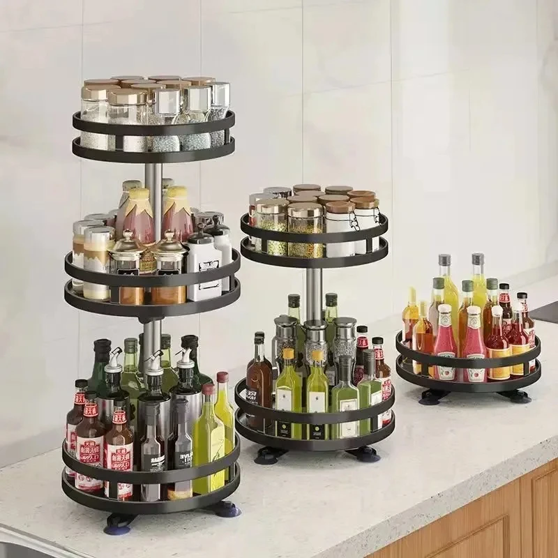 Rotating Spice Rack Organizer in a tidy kitchen organization setup